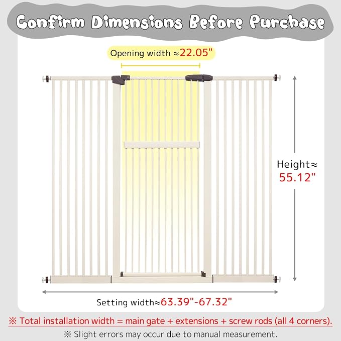 Lumizone Extra Tall Pet Gate 55.12" High Pressure Mounted 63.39"-67.90" Extra - Image 2