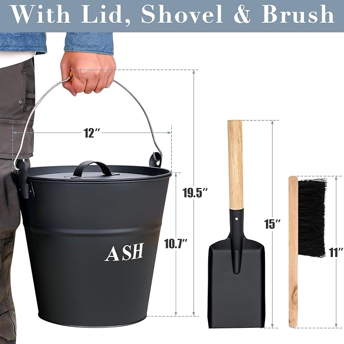 Ash Bucket with Lid, and Broom - Image 4