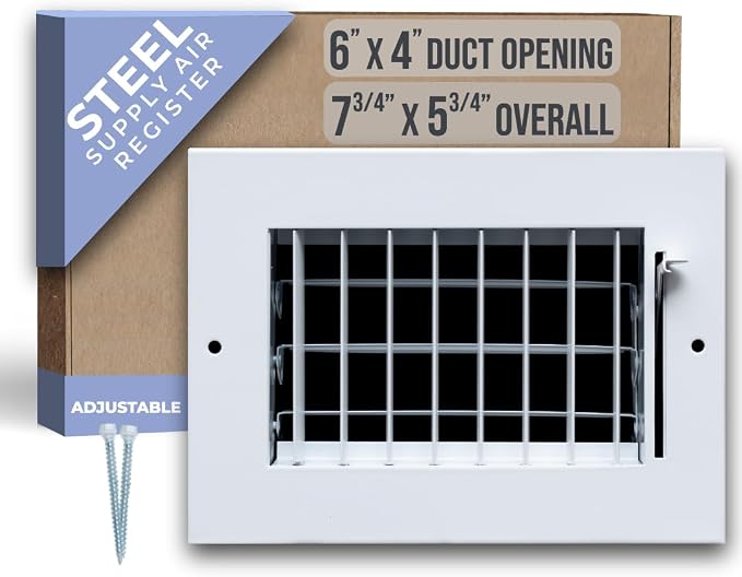 Fits 6x4 Duct Opening Steel Adjustable Air Supply Grille by Handua | Register by Handua