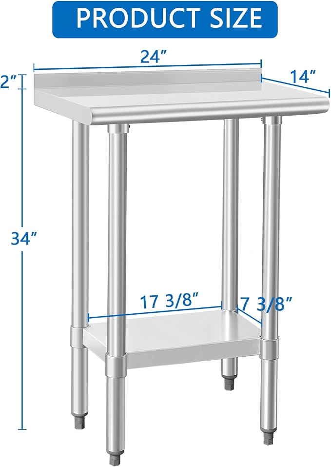 HARDURA Stainless Steel Commercial Work Table Prep Work Metal Table 14×24 Inches - Image 2
