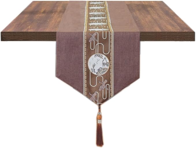 Embroidered Tassel Table Runner Chinese Style Landscape Painting Waterproof by BOAOYIGE