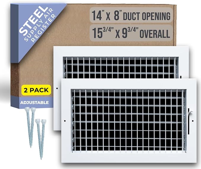 Fits 14x8 Duct Opening Steel Adjustable Air Supply Grille by Handua | Register by Handua