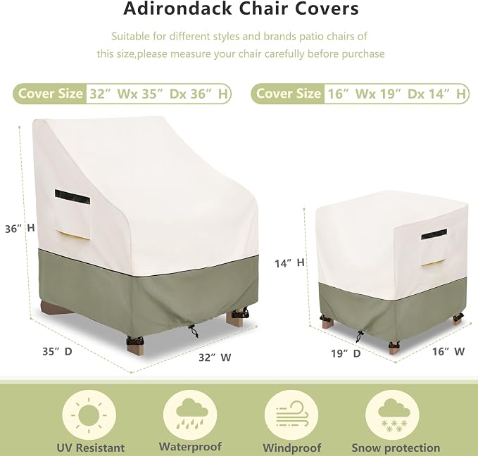 3 Pieces Adirondack Chair Sets Cover, 600D Heavy Duty Waterproof Outdoor Chair - Image 2