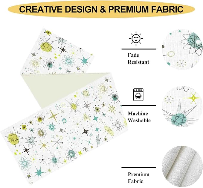 Mid Century Table Runner, Retro 1950s Atomic Pattern Modern Abstract Geometric - Image 5