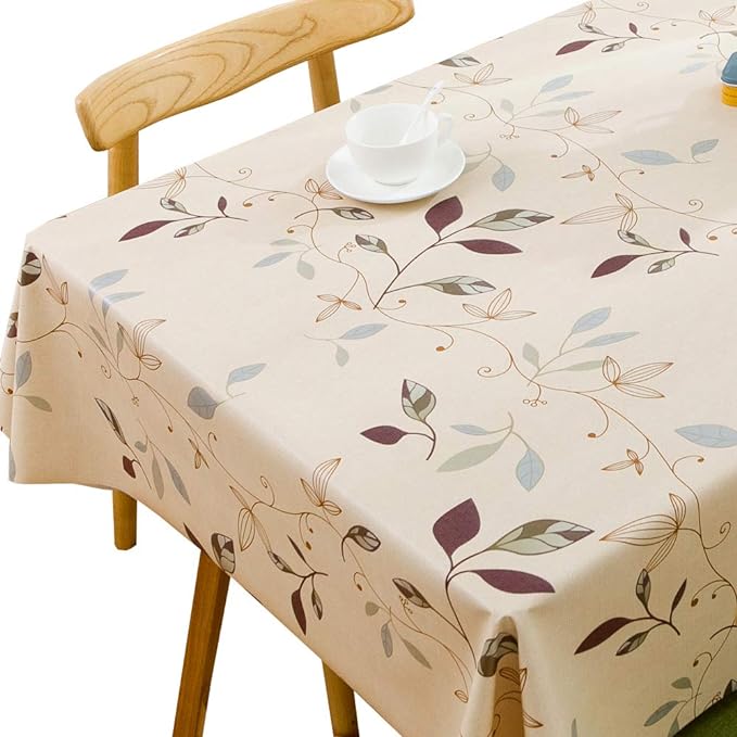 TruDelve Heavy Duty Vinyl Tablecloth Beige Plastic Table Cloth Waterproof by TruDelve