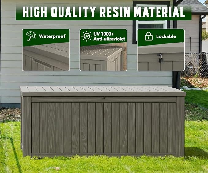 NUNU LAB 180 Gallon Outdoor Storage Box, Resin Large Sturdy Deck Box, Backyard - Image 3