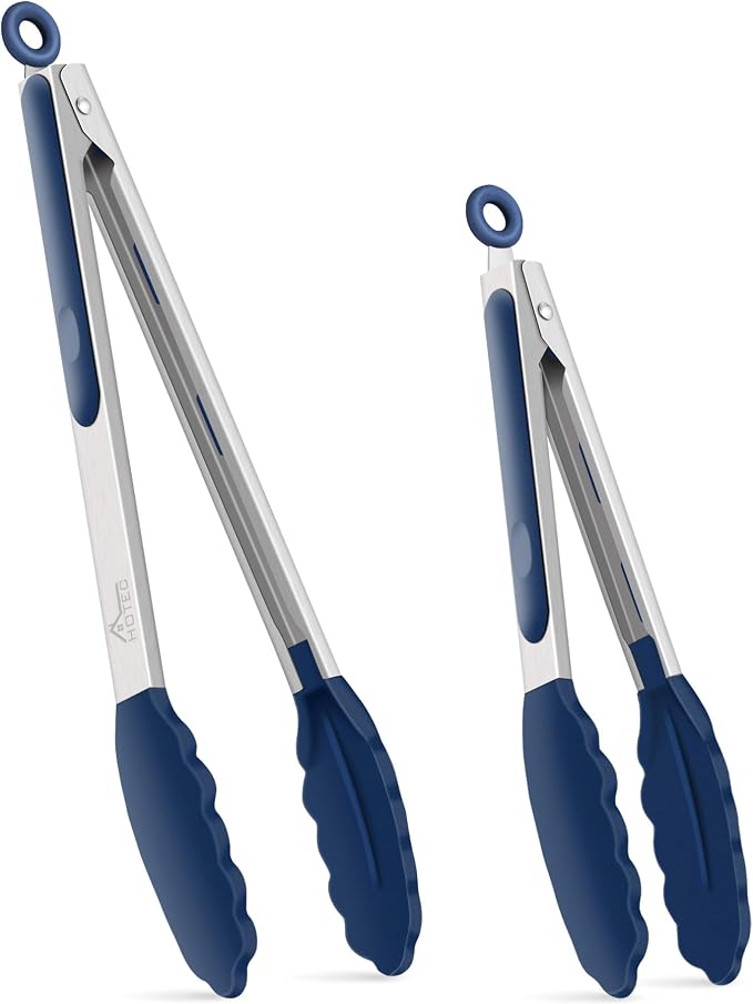 HOTEC Premium 7 & 9 Inch Kitchen Tongs, Stainless Steel Locking Cooking Tongs by Hotec