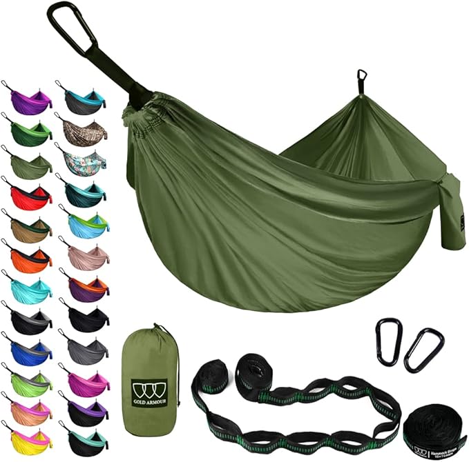 Double Camping Hammock, 2-Person Portable Nylon Hammock in OD Green