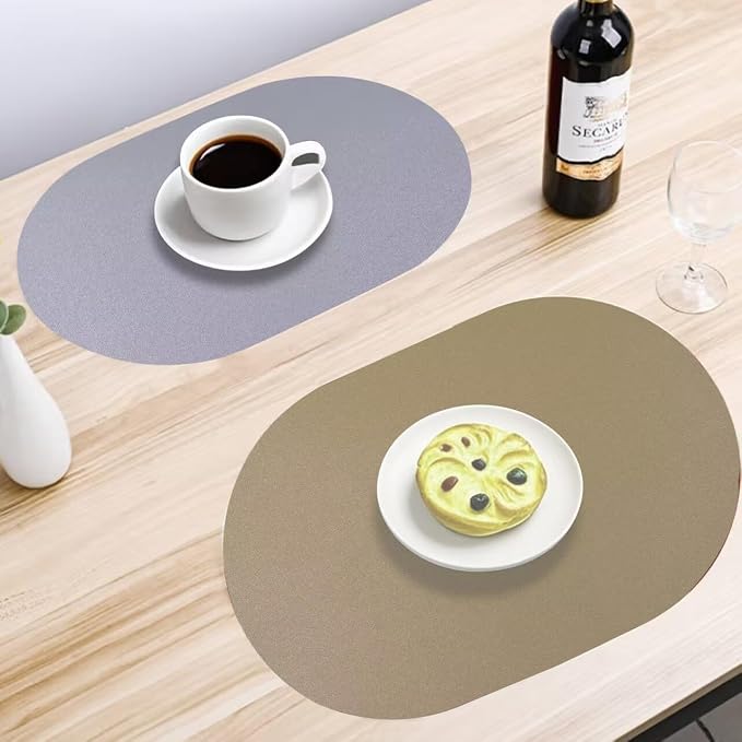 Oval Faux Leather Placemats Set of 6, Reversible PU Placemat - Image 4
