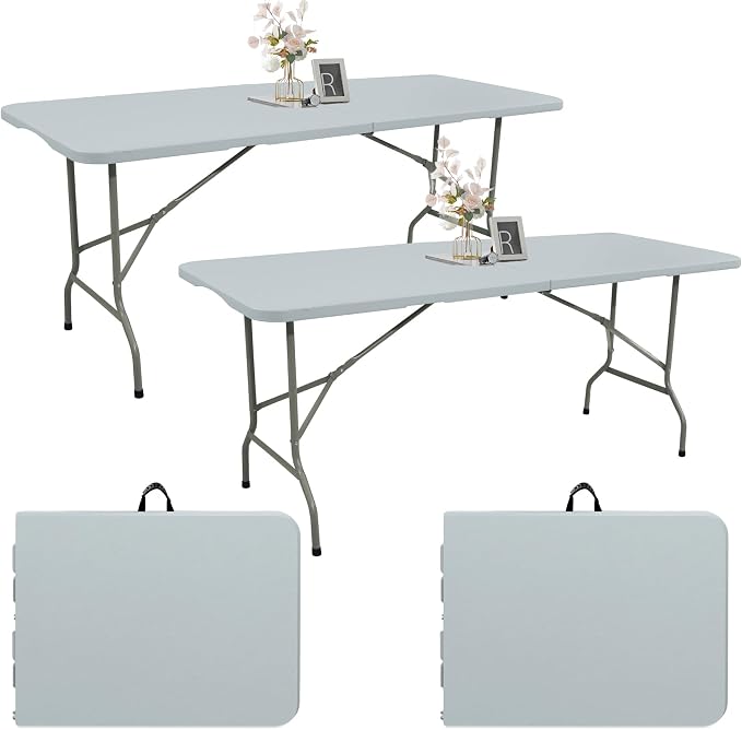 Fivenl 2 Pack 6 FT Folding Tables Grey Foldable Table, Fold-in-Half by Fivenl
