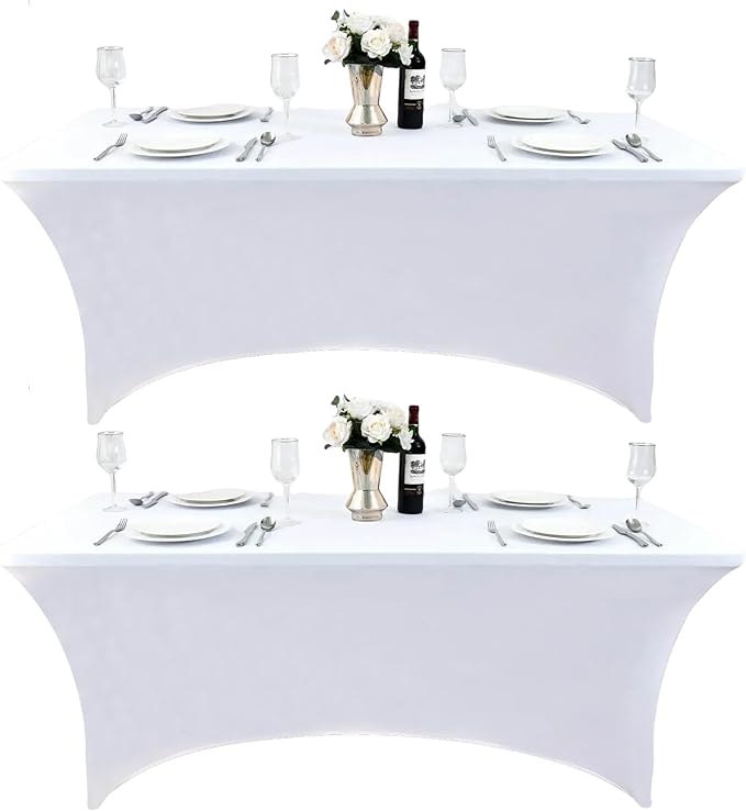 2-Pack 6ft White Spandex Table Covers by Unknown