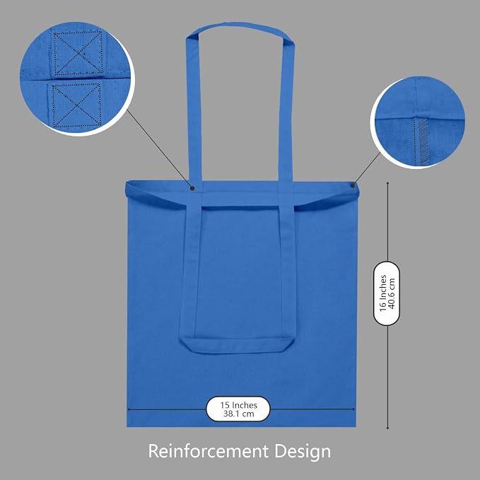 TOPDesign 6-Pack Economical 16"x15" Ocean Blue Cotton Tote Bags, Lightweight - Image 3