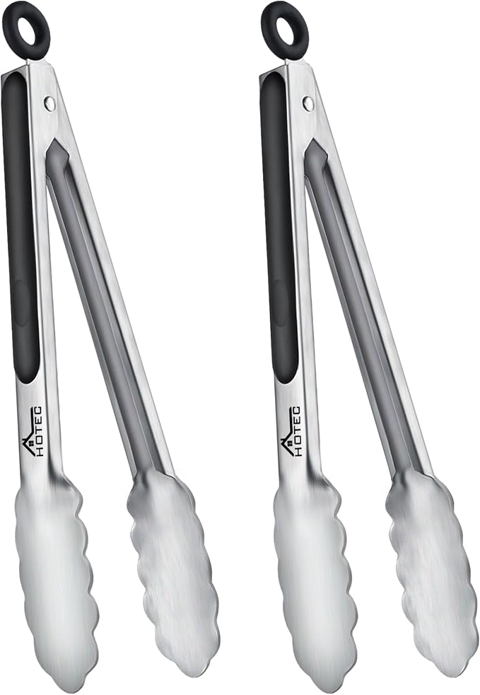 Hotec Stainless Steel Kitchen Tongs, Locking Metal Food Tongs by Hotec