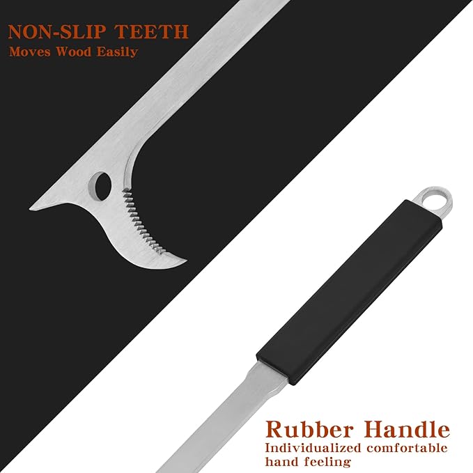 Log Tongs and Fire Poker Set, 2-Piece Stainless Steel