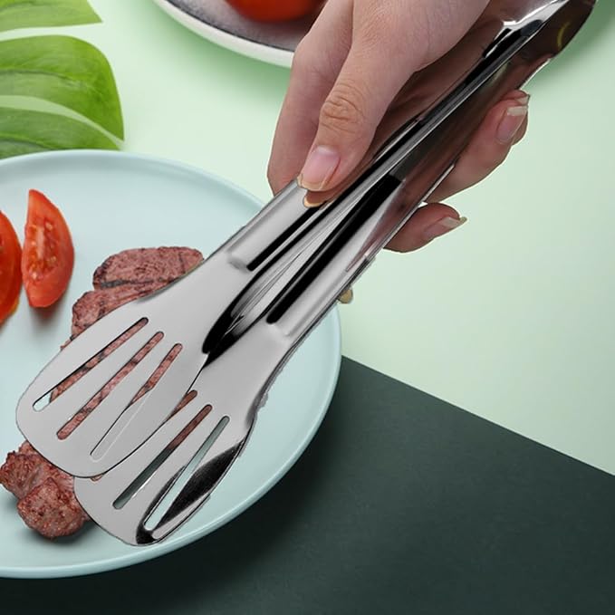 Serving Tongs 4 Pack, 9 Inch Black Stainless Steel Buffet Tongs