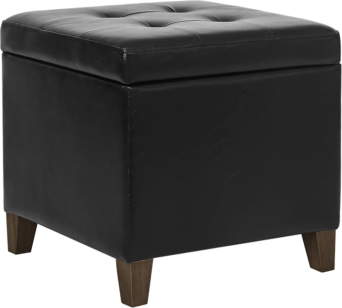 Homebeez Black Tufted Faux Leather Storage Ottoman Square Cube Foot Rest Stool by Homebeez