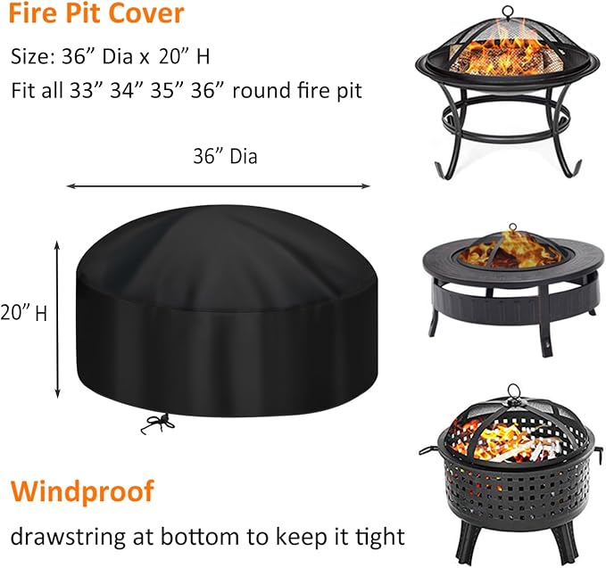 36-Inch Fire Pit Cover for 34-36 inch Round Fire Pit, Heavy Duty 300D Oxford - Image 2