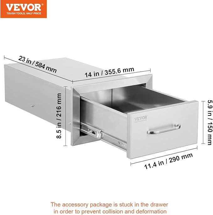 VEVOR 14x8.5 Inch Outdoor Kitchen Drawers Stainless Steel, Flush Mount Double - Image 3