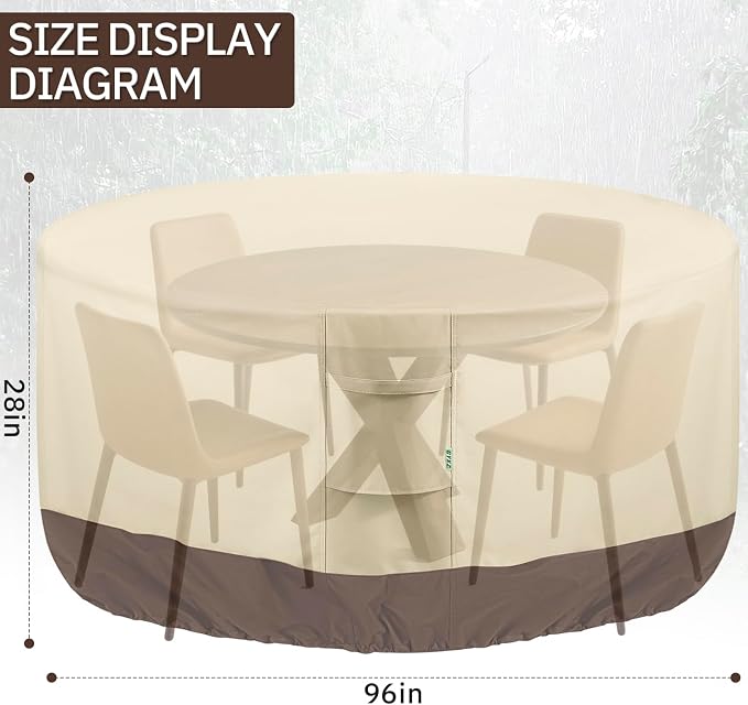 Round Patio Furniture Covers, 600D Heavy-duty UV-Resistant Fade-Proof Protection - Image 2