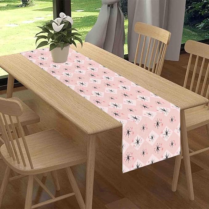 Pink Table Runner, Retro Mid Century 1950s Checkered Modern Abstract Geometric - Image 2