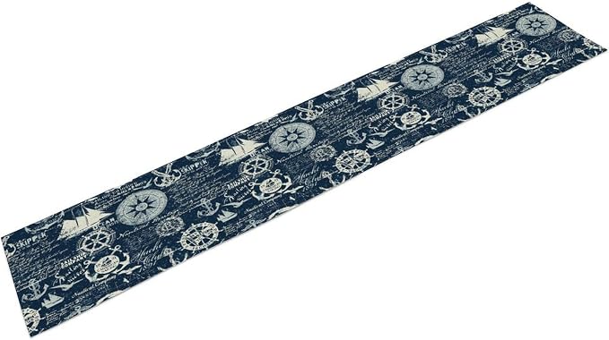 Marine Ship Table Runner, Nautical Pattern Seasonal Farmhouse Sea Rustic - Image 8