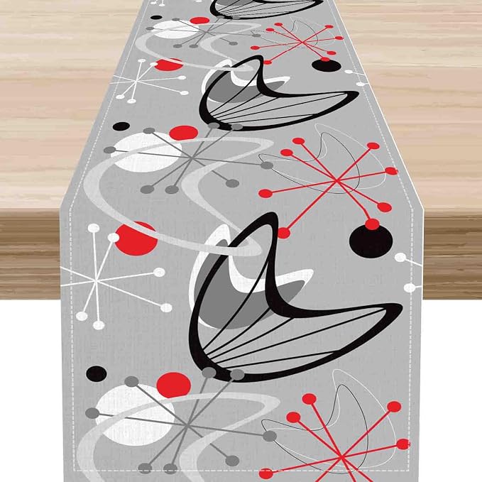 Mid Century Table Runner, Retro 1950s Atomic Minimalist Modern Abstract by Unknown