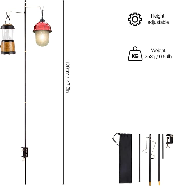 Camping Folding Lamp Pole, Lightweight Collapsible Aluminum Lantern Stand - Image 2
