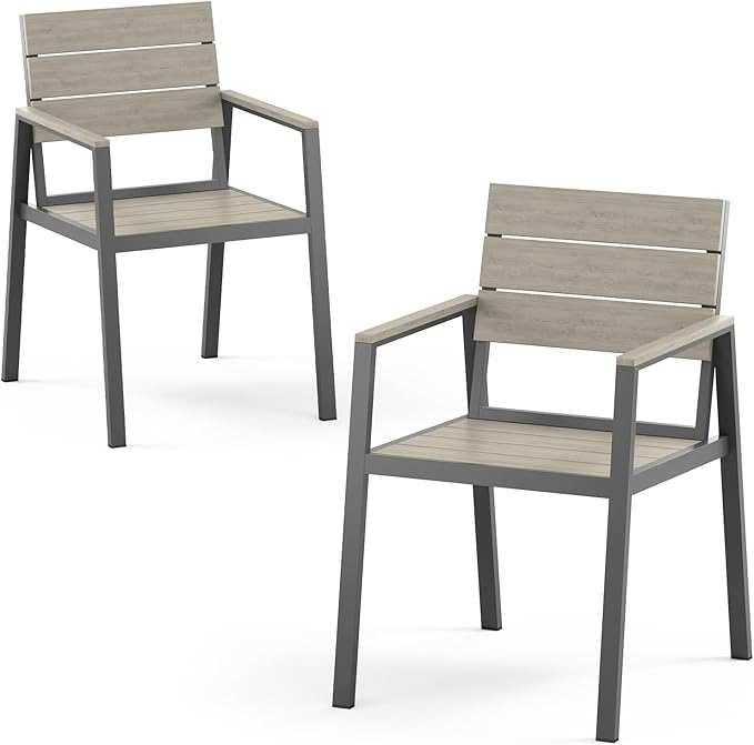 Outdoor Patio Dining Chairs Set of 2, Aluminum & HDPS All-Weather by ComfCove