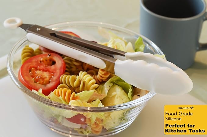 Tongs 3-Pack, 9-Inch Silicone Grilling Tongs with Ring-Pull Lock