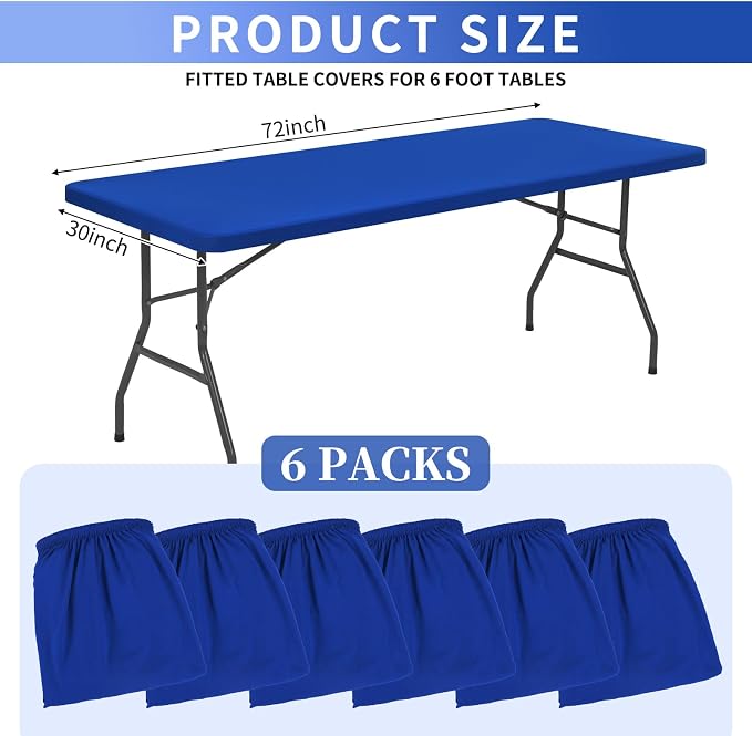 6 Pack Stretch Fabric Table Top Cap Cover, fits 6' Tables, Spandex Table Covers - Image 2
