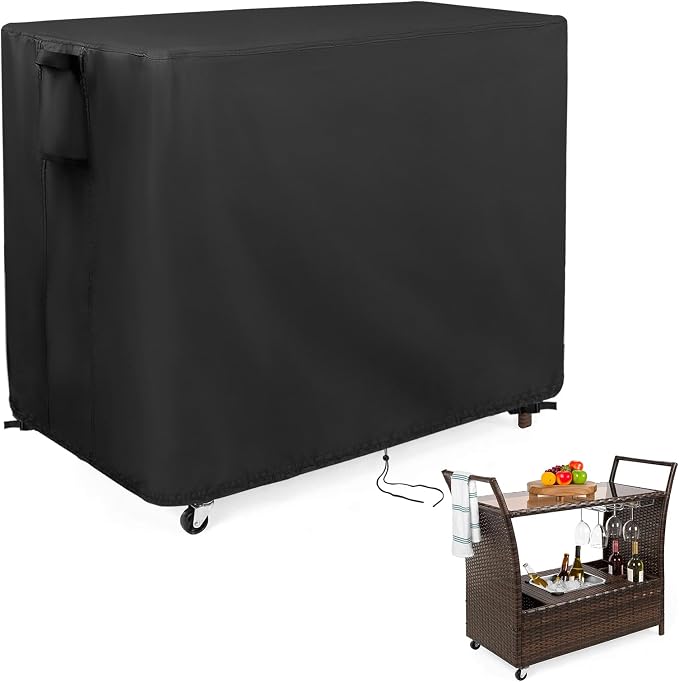 Outdoor Bar Cart Cover for Outdoor Rolling Wicker Bar Table Set 44"x19"x36" by Guisong