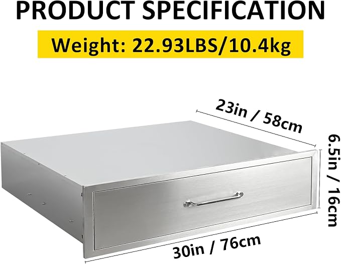 Outdoor Kitchen Drawers 30" W x 6.5" H x 23" D Flush Mount BBQ Single Drawers - Image 2