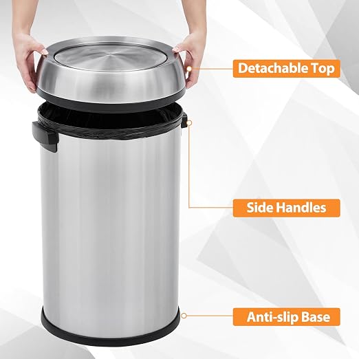 GarveeHome 17 gal/65 L Swing Top Trash Can, Stainless Steel Rubbish Bin - Image 3
