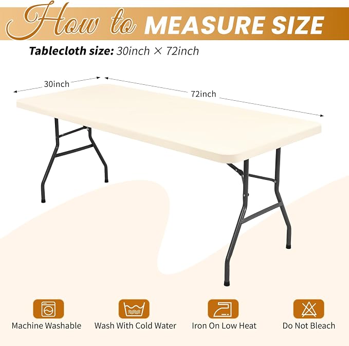 10 Pack Stretch Fabric Table Top Cap Cover, Ivory Table Covers fits 6Ft Tables - Image 2