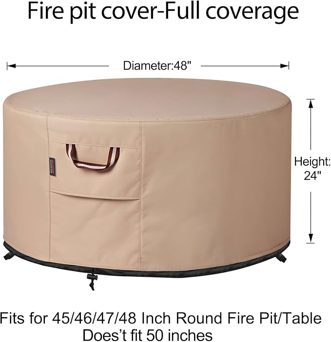 QH.HOME Fire Pit Cover Round-45-48 Inch Heavy Duty 900D Strong Tear-Resistant - Image 2