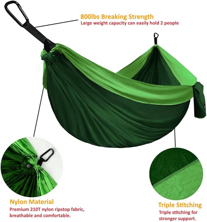 Hammocks – Extra Large Double Nylon Hammock in Green, 500 lb Rated