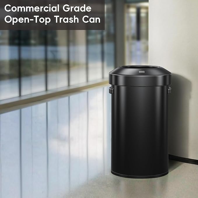 EKO 16-Gallon Round Black Stainless Steel Open Top Trash Can, Large Commercial - Image 2