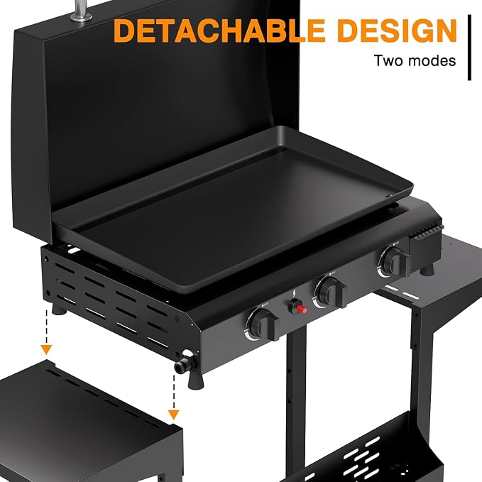 3 Burner BBQ Gas Griddle with Hood, 25.6 Inch Stainless Steel Portable - Image 5