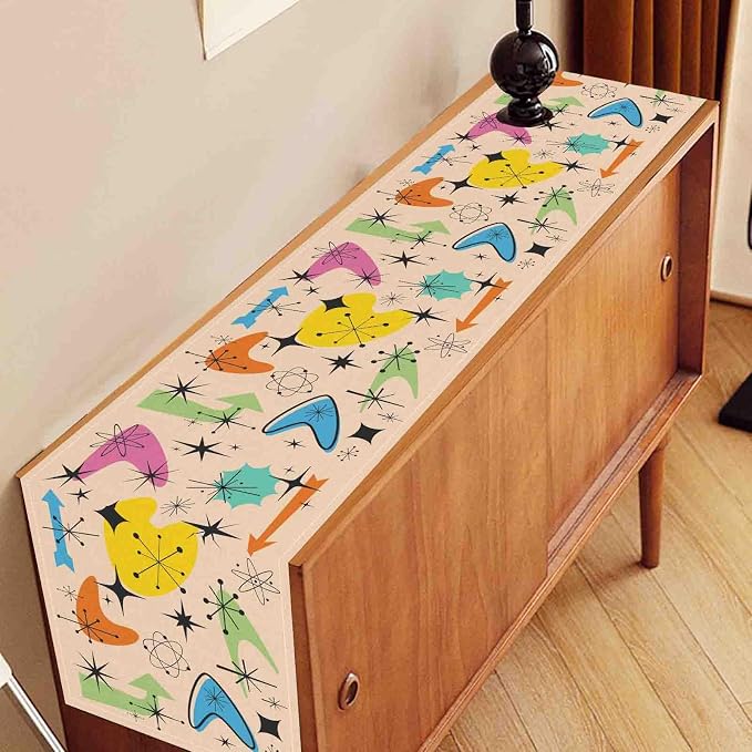 Mid Century Table Runner, Retro 1950s Atomic Minimalist Modern Abstract - Image 3