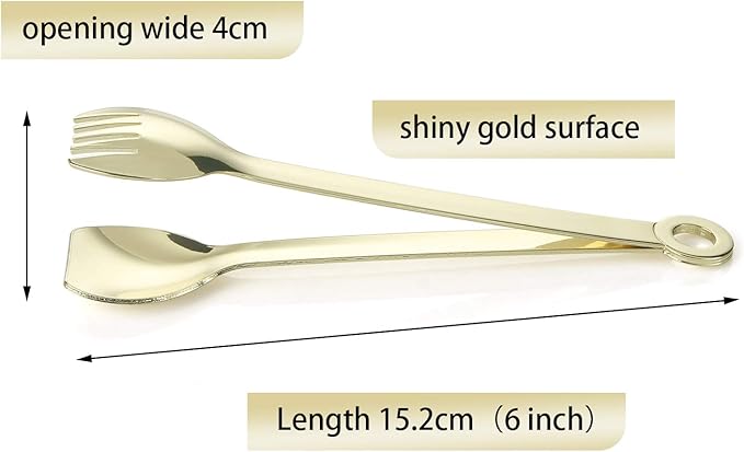 Tongs Set of 4 - Gold Plated Stainless Steel, 15.2 cm Mini