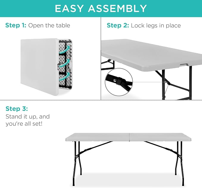Best Choice Products 6ft Plastic Folding Table, Indoor Outdoor Heavy Duty - Image 7