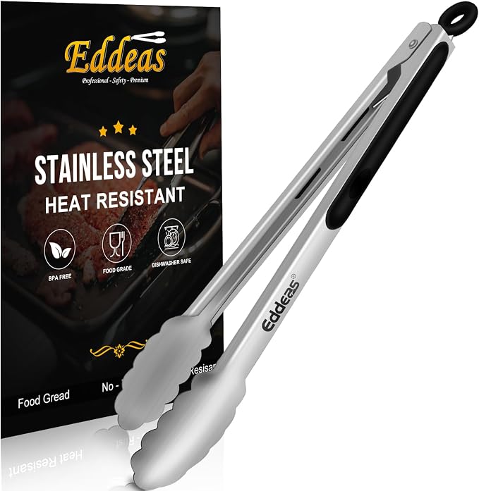 Kitchen Tongs - 12 inch Heavy Duty Food Tongs, Ergonomic Grip, Superior by Eddeas