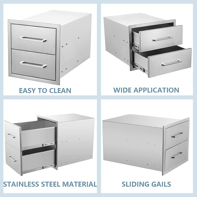 Outdoor Kitchen Drawers Stainless Steel 2-Drawer BBQ Drawer 14" W x 15" H x 23" - Image 3