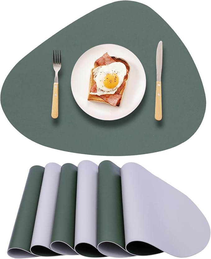 Faux Leather Placemats Set of 6 Reversible, Round PU Placemat by Unknown
