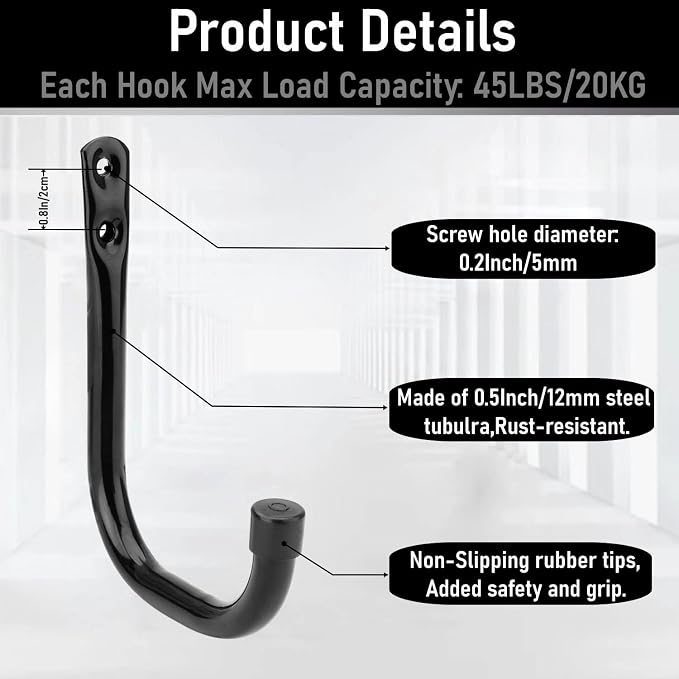 Garage Hooks, 6 Pack Heavy Duty Storage Hooks, 4.1Inch Garden Tool Utility Hooks - Image 3