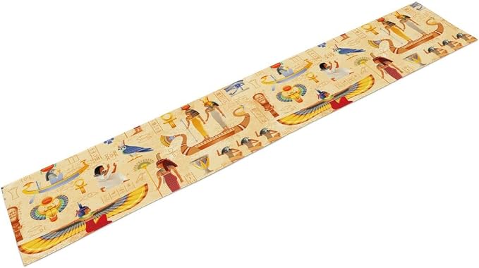 Egypt Table Runner, Ancient Egyptian Mythology Gods Hieroglyphic Elements Retro - Image 8