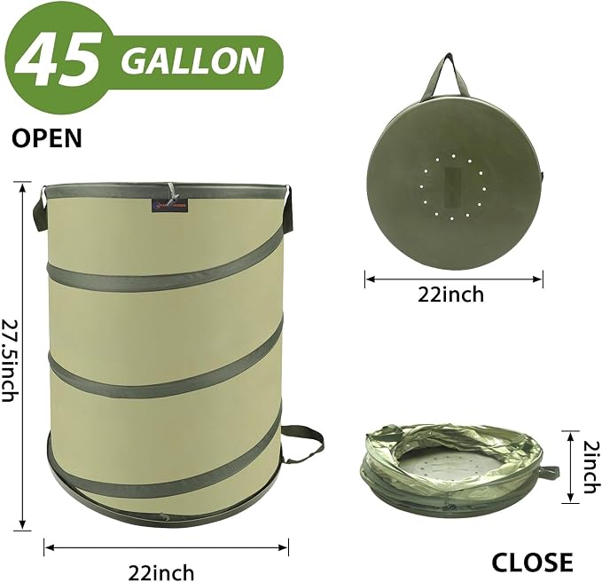 YUDI & GARDEN 45 Gallon Hard Bottom Collapsible Garden Bag, Collapsible Trash - Image 3