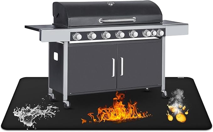 Grill Floor Mat, Black Fiberglass Silicone Fire-Resistant Pad