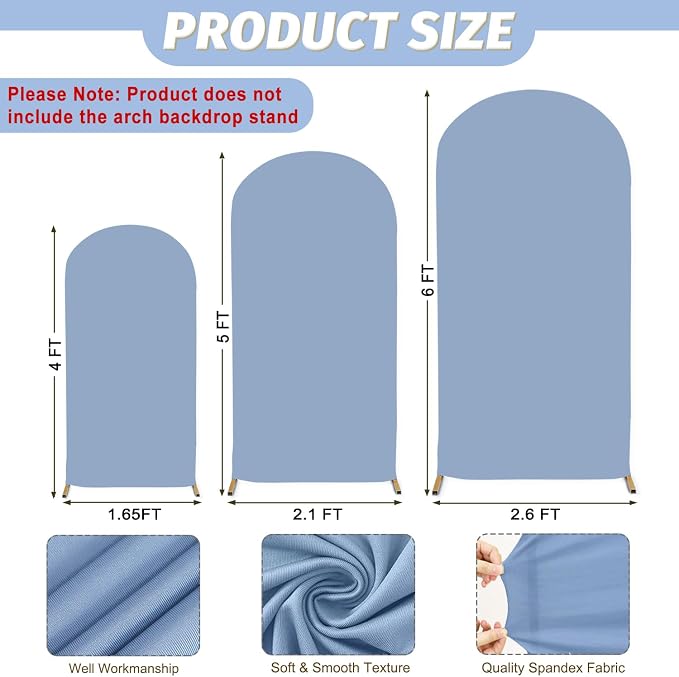 MODFUNS Dusty Blue Arch Cover Set of 3 Spandex Arch Stand Cover Wedding - Image 2