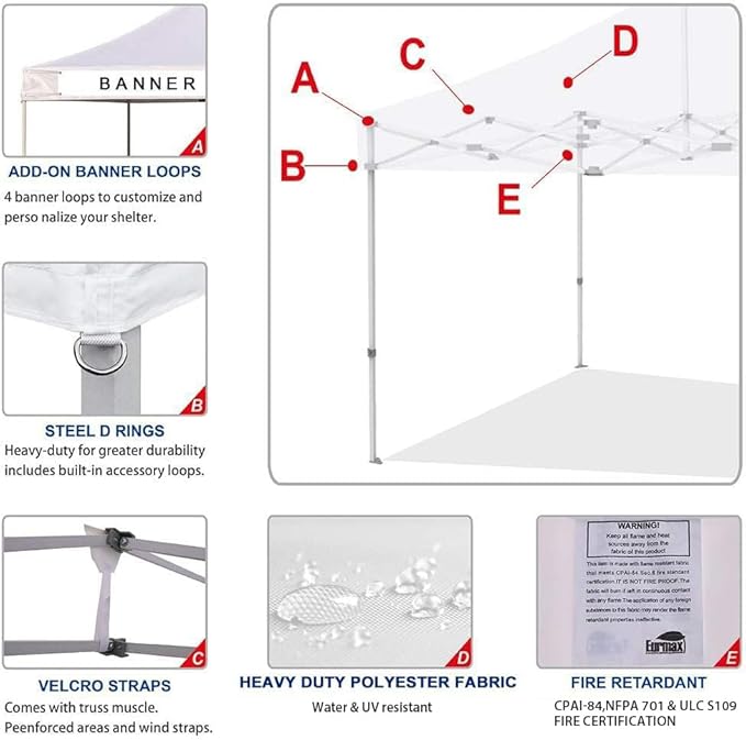 Eurmax USA New 10x10 Pop Up Canopy Replacement Canopy Tent Top Cover, Instant - Image 3
